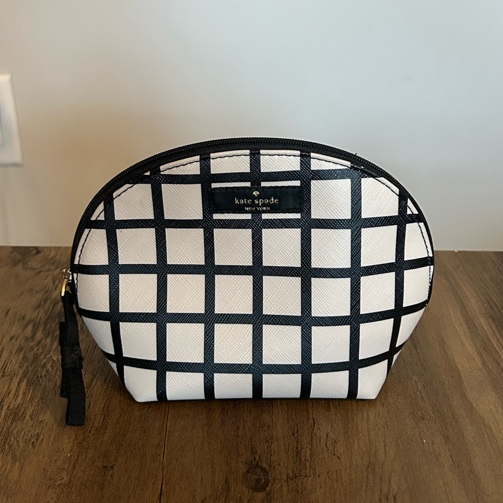 kate spade Black and White Grid Cosmetic Pouch